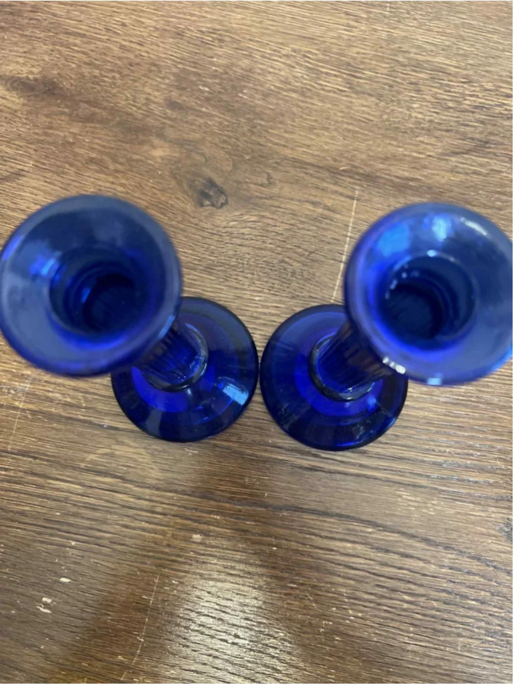 Pair of Cobalt Blue Glass Candlesticks 7” Ambria Candle Holders Modern Taper